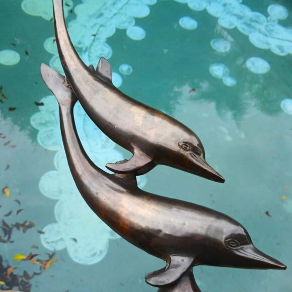 Sculpted MCM Vintage Bronze Swimming Dolphins Statue - Picture 4 of 7